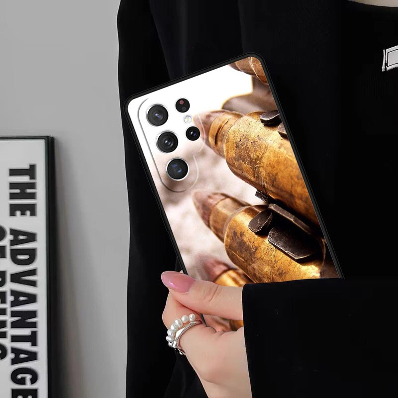 Gun And Bullet Phone Case For Samsung Galaxy S25 S24FE S23 S22 S21FE S20 S10 Plus Ultra Note20 10Pro Soft Black Cover