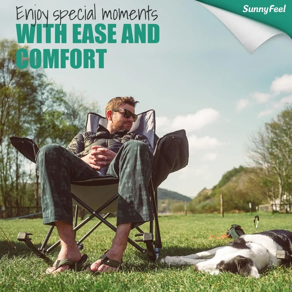 Oversized Heated Camping Chair 2 Pack, Folding Rocking Camping Chairs with Luxury Padded Recliner,Carry Bag, 500 LBS Heavy Duty