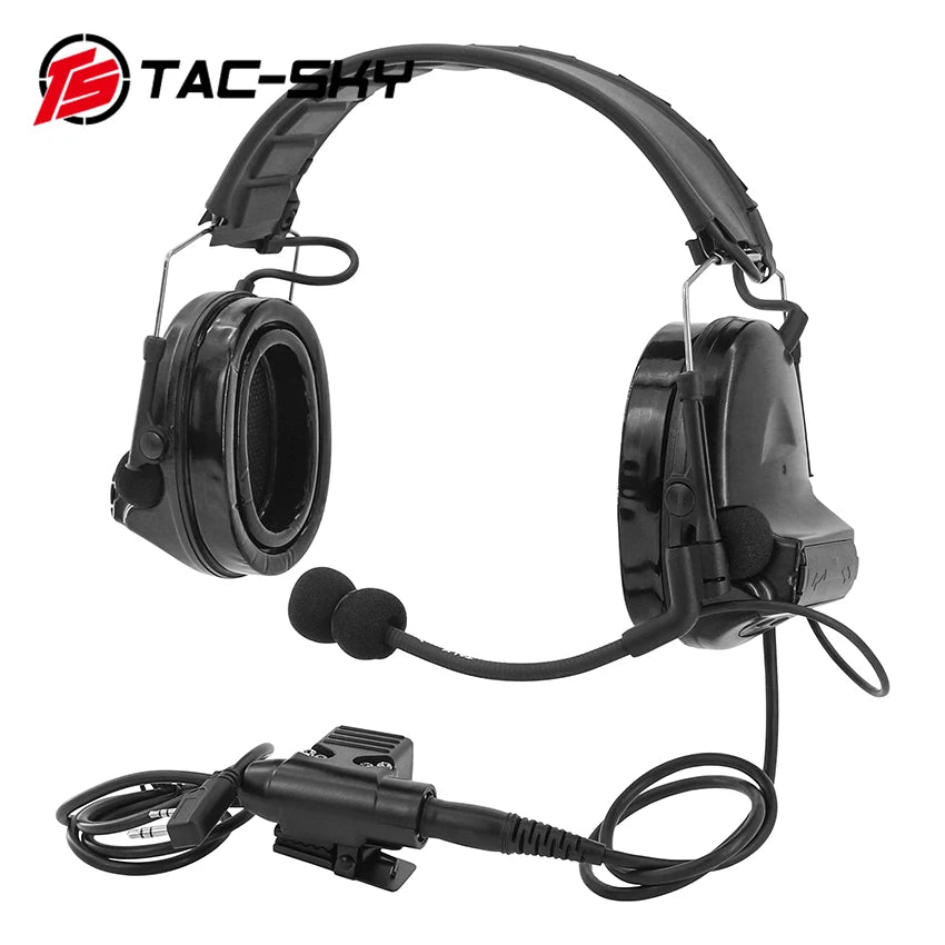 TS TAC-SKY COMTA II C2 Silicone Earmuffs Hearing Protection Tactical Headset & U94 PTT Adapter for Kenwood Walkie Talkie