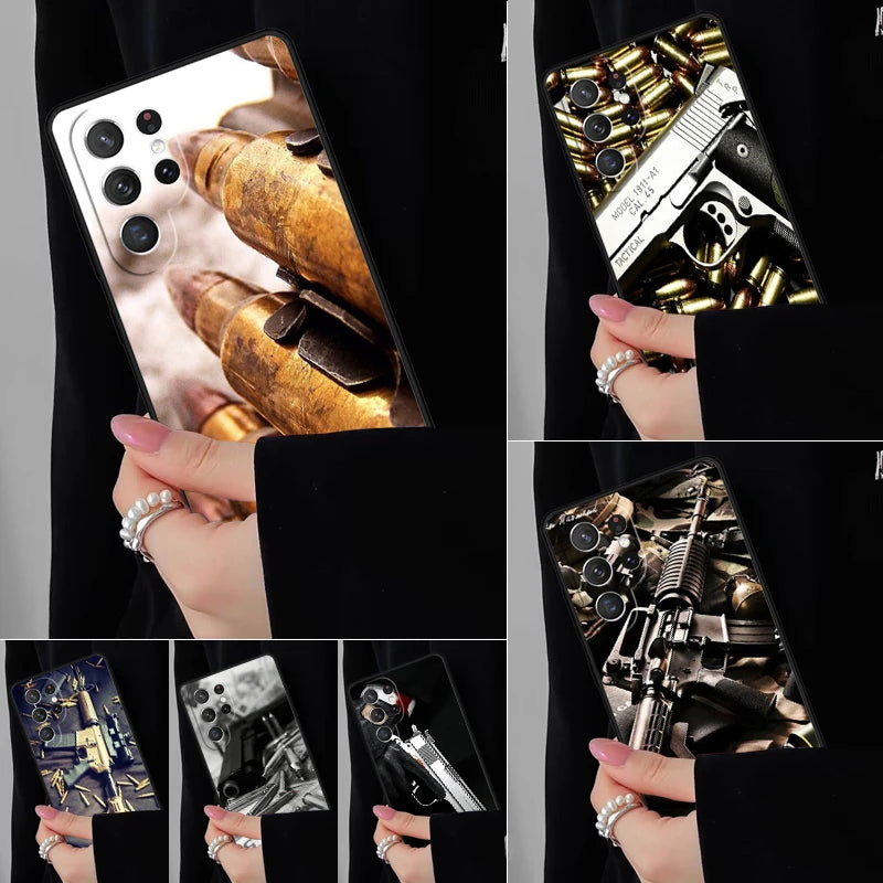 Gun And Bullet Phone Case For Samsung Galaxy S25 S24FE S23 S22 S21FE S20 S10 Plus Ultra Note20 10Pro Soft Black Cover