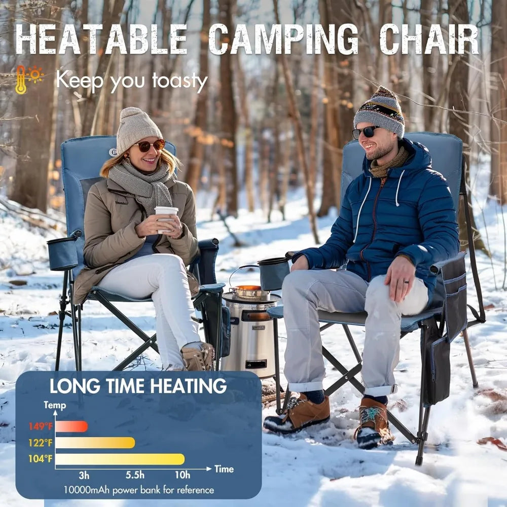 Heated Camping Chairs for Adults Outdoor Sports Folding Lawn Chair with High Back, Heavy Duty 400 Lbs, Battery Not Included