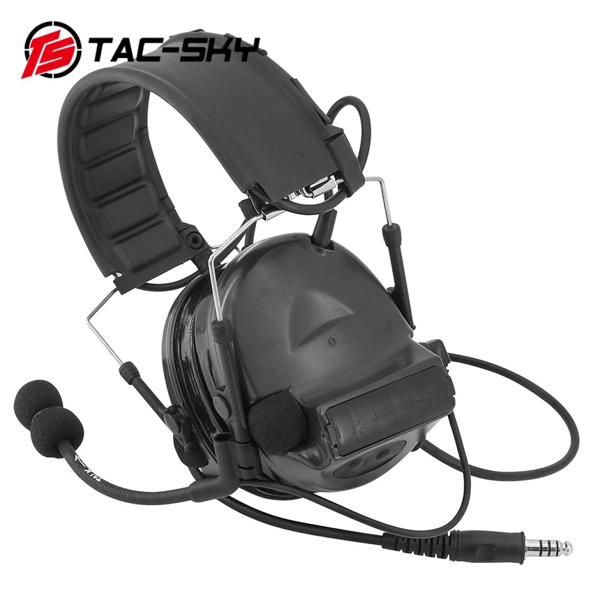 TS TAC-SKY COMTA II C2 Silicone Earmuffs Hearing Protection Tactical Headset & U94 PTT Adapter for Kenwood Walkie Talkie