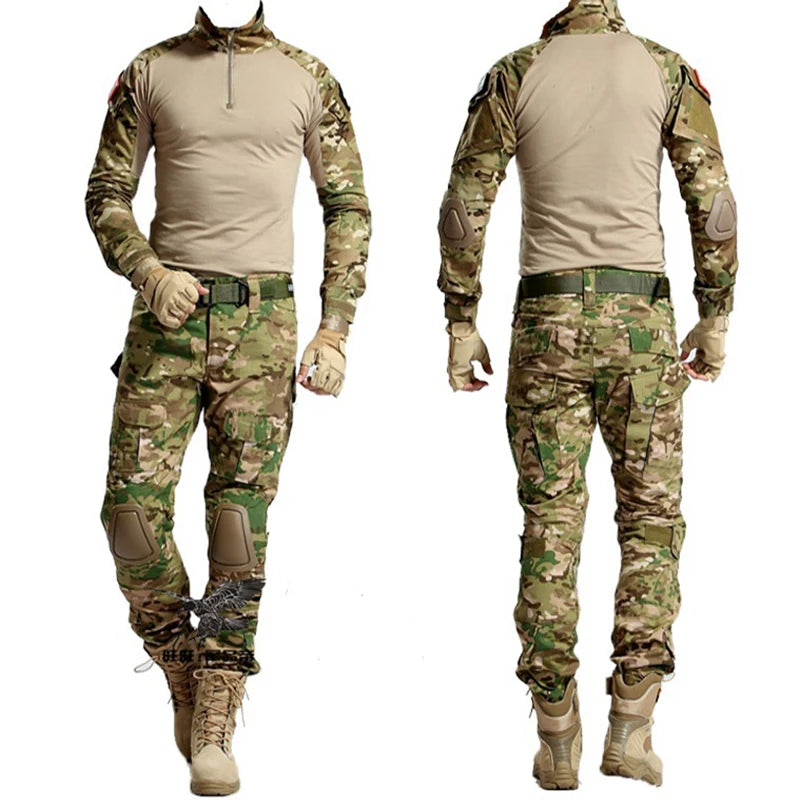 Tactical Military Combat Army Hunting Clothes with Elbow Knee Pads Uniform Outdoor Hiking Training Set Sleeve Coat Men Equipment