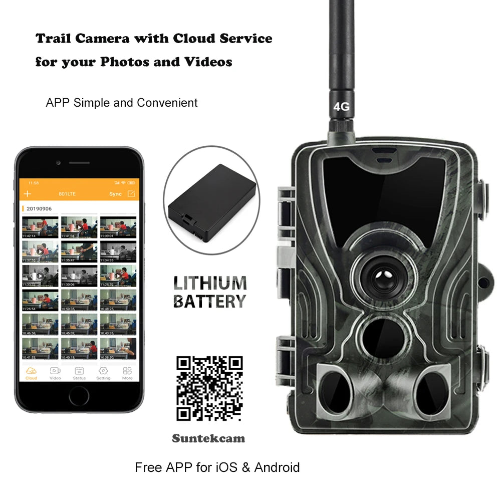 4G APP Control Trail Hunting Camera HC801PlusLI Cloud Service Photo Traps Wild Cameras 5000Mah Lithium Battery Surveillance