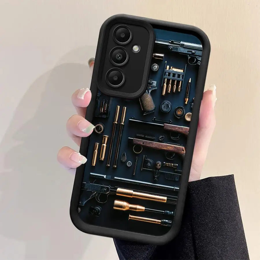 Phone Case for Samsung Galaxy A16 A34 A12 A14 A32 A23 A26 A56 A15 A51 A73 A53 A54 Soft Cover Shell Gun Arsenal