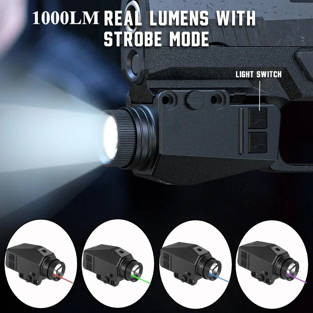 1000LM Tactical LED Flashlight Combo Red/Green/Blue/Purple Dot La-ser Sight Pistol Gun Light for Glock 17 19 / 20mm Rail Hunting