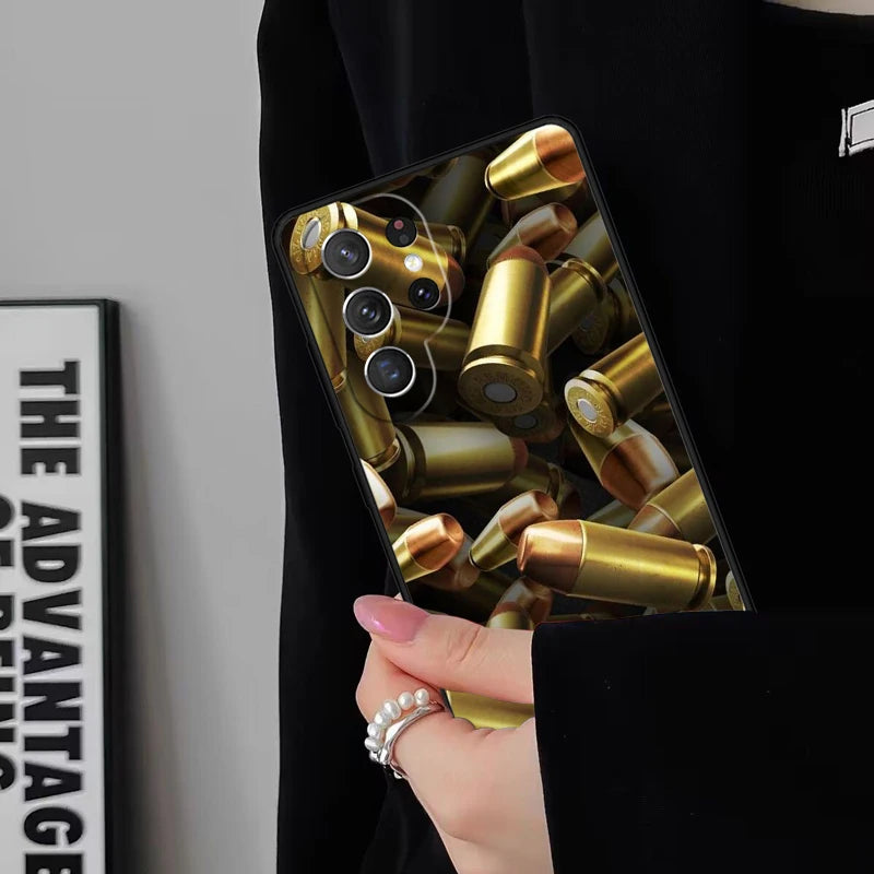 Gun And Bullet Phone Case For Samsung Galaxy S25 S24FE S23 S22 S21FE S20 S10 Plus Ultra Note20 10Pro Soft Black Cover