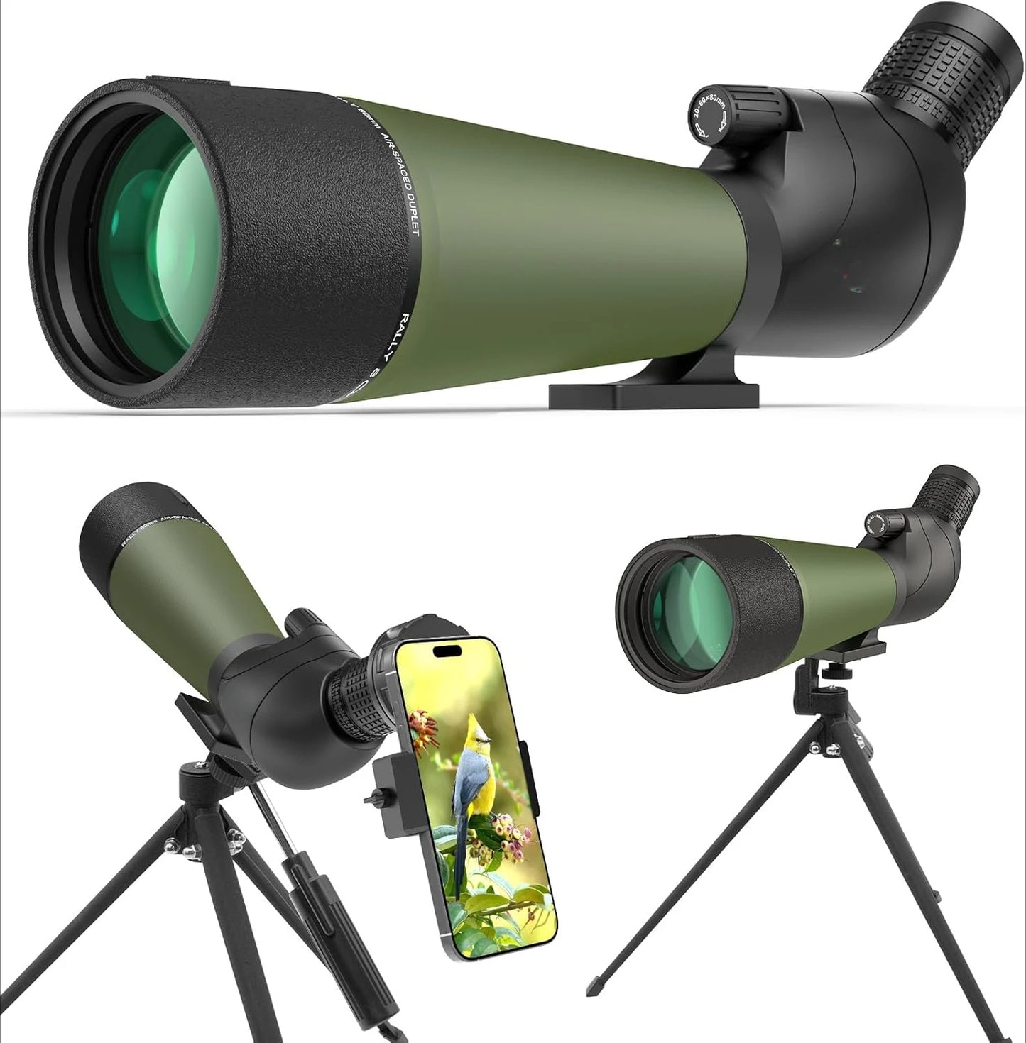 Updated 20-60x80 Spotting Scopes with Tripod, Carrying Bag and Quick Phone Holder - BAK4 High Definition Waterproof Spotte