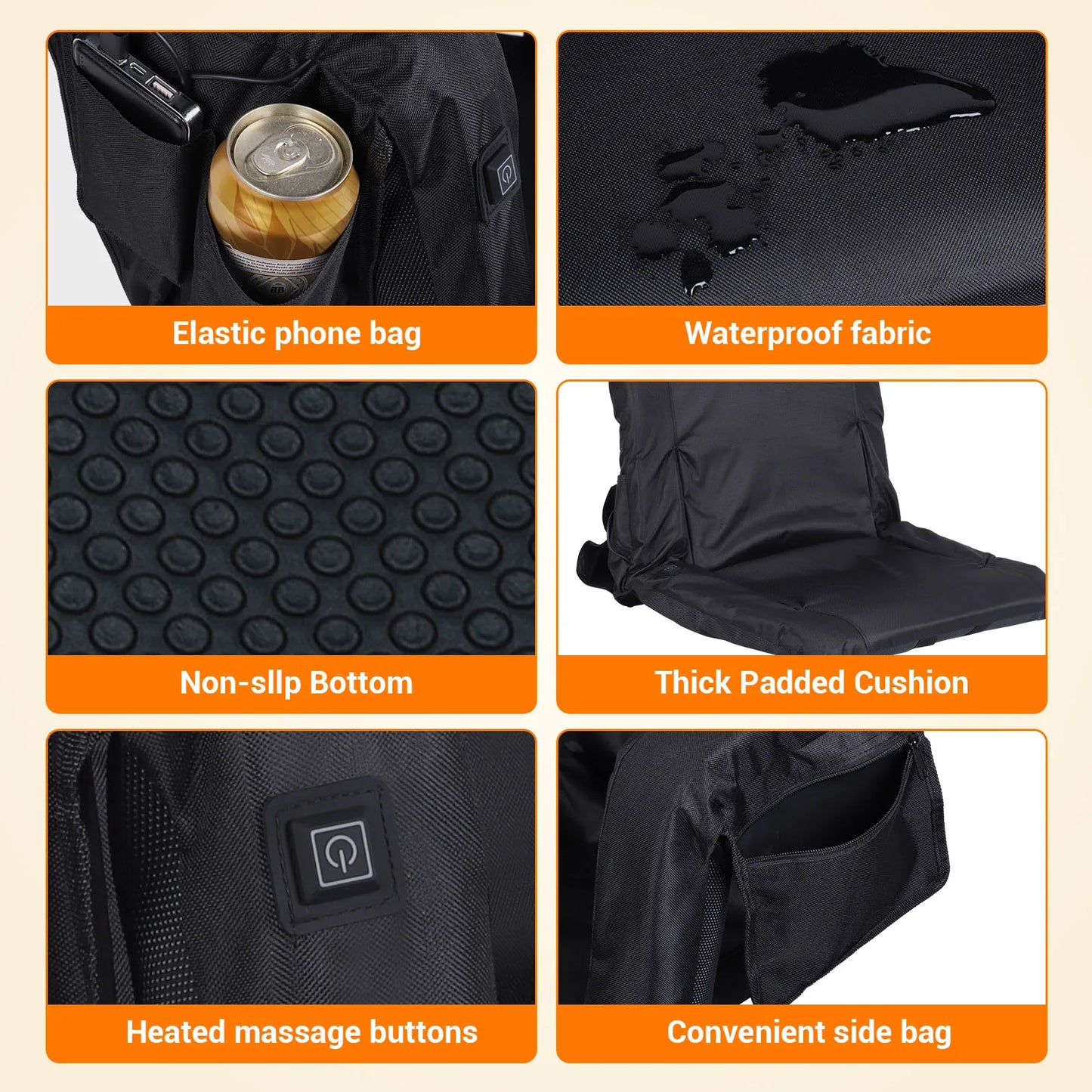 Heated Stadium Seats with Back Support Stadium Chair Cushion Winter Warm Heated Seat Mat Electric Camping Traveling Heating Mat