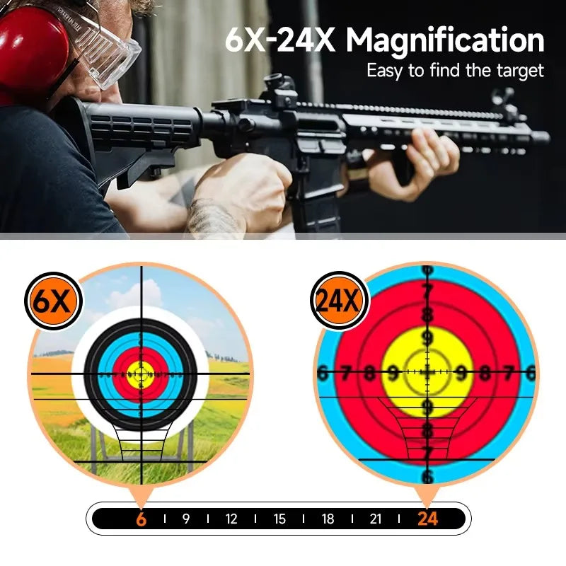 6-24x50 AOEG Scope Red Green Crosshair Optics Rangefinder with Holographic 4 Reticle Sight Red Dot Laser Combo Outdoor Hunting