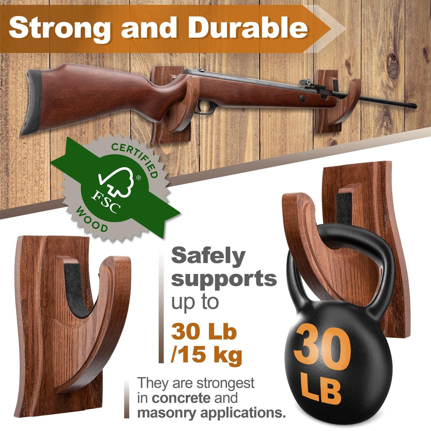 TESLYAR Gun Rack Wall Mount Hold Up Displays Horizontal Gun Rack and