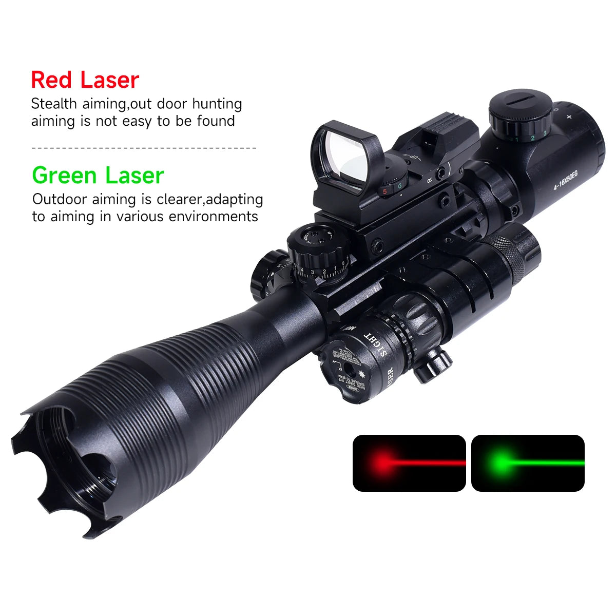 4-16X50EG Optics Rifle Scopes Adjustable Optic Combo Scope W/Red Dot Laser Flashlight Tactical Accessory Sniper Rifle Sight