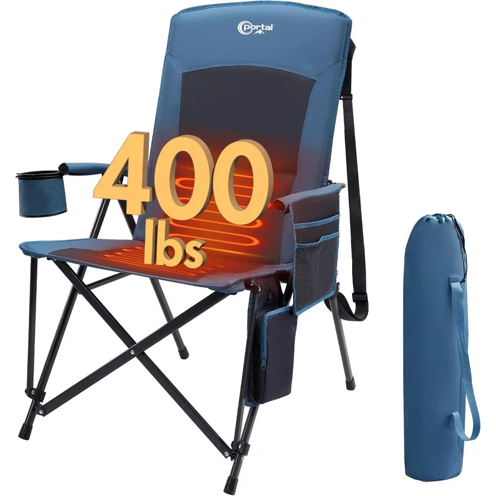 Heated Camping Chairs for Adults Outdoor Sports Folding Lawn Chair with High Back, Heavy Duty 400 Lbs, Battery Not Included
