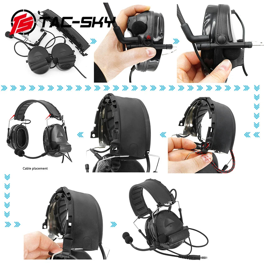 TS TAC-SKY COMTA II C2 Silicone Earmuffs Hearing Protection Tactical Headset & U94 PTT Adapter for Kenwood Walkie Talkie