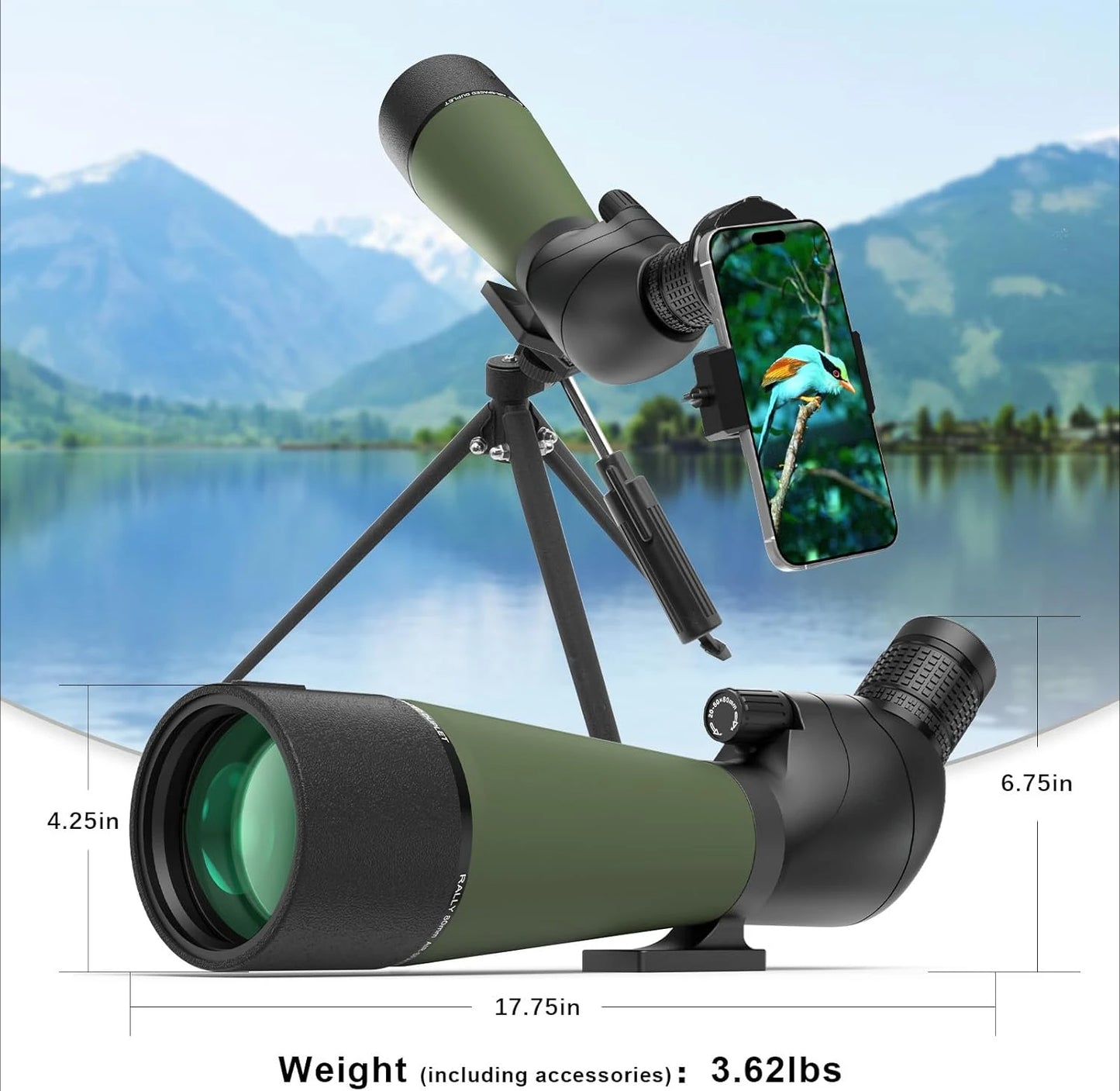 Updated 20-60x80 Spotting Scopes with Tripod, Carrying Bag and Quick Phone Holder - BAK4 High Definition Waterproof Spotte