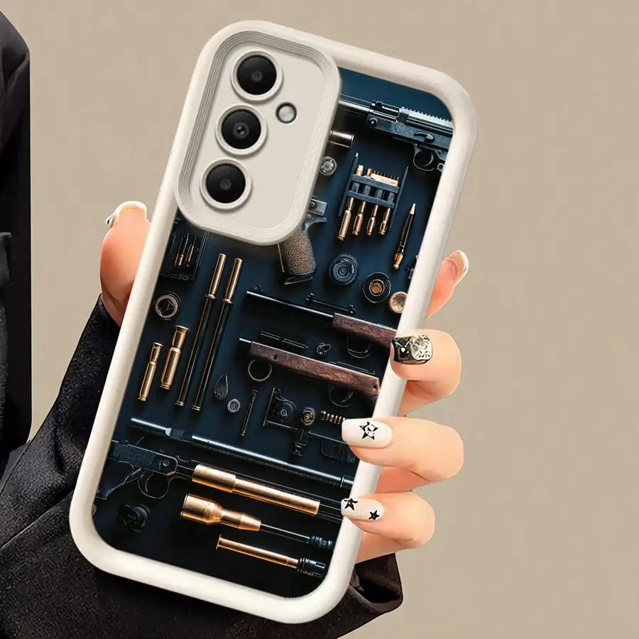 Phone Case for Samsung Galaxy A16 A34 A12 A14 A32 A23 A26 A56 A15 A51 A73 A53 A54 Soft Cover Shell Gun Arsenal