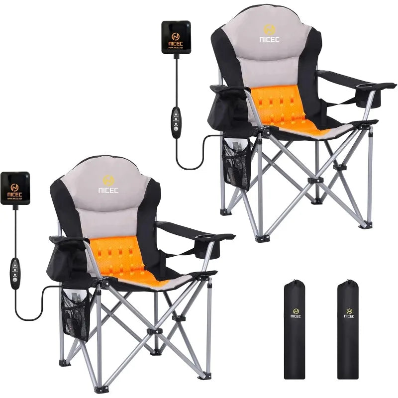 Outdoor Heated Chair, Heated Camping , Folding Chair, Beach Chair, Wide&Thick Padding, Heavy Duty Cooler, Carry Bag