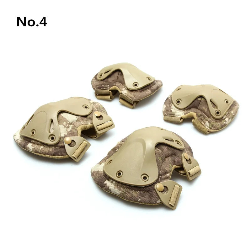 4 Piece Set, Outdoor Military Tactical Knee Pads+Elbow Brace Protector Suit Riding Mountaineering Knee Support CS Equipment