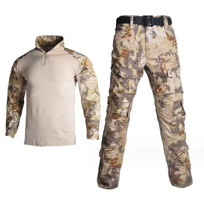 Tactical Military Combat Army Hunting Clothes with Elbow Knee Pads Uniform Outdoor Hiking Training Set Sleeve Coat Men Equipment