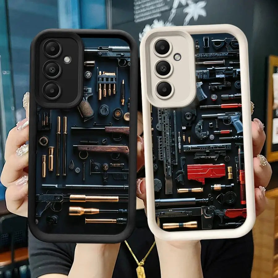 Phone Case for Samsung Galaxy A16 A34 A12 A14 A32 A23 A26 A56 A15 A51 A73 A53 A54 Soft Cover Shell Gun Arsenal