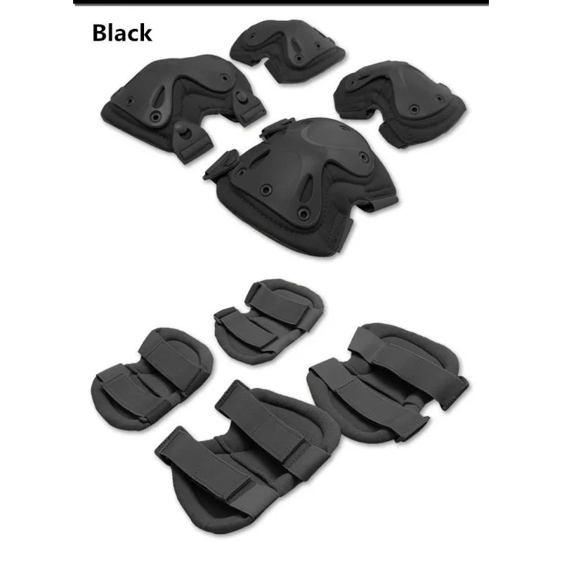 4 Piece Set, Outdoor Military Tactical Knee Pads+Elbow Brace Protector Suit Riding Mountaineering Knee Support CS Equipment