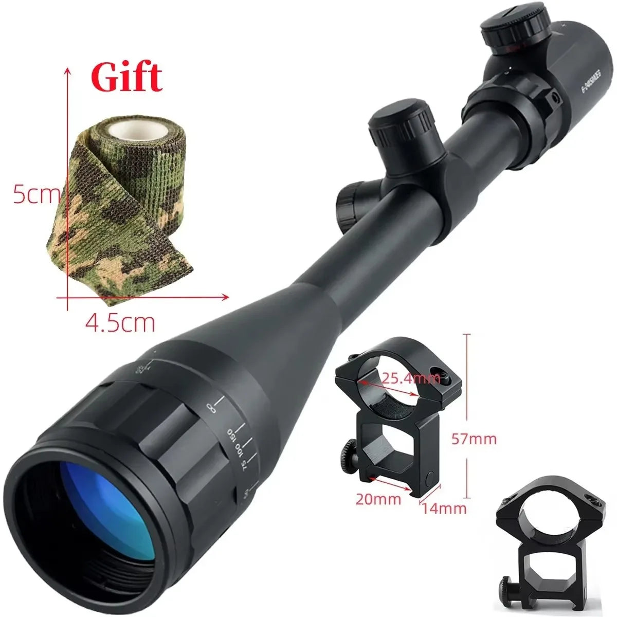 6-24x50 AOEG Scope Red Green Crosshair Optics Rangefinder with Holographic 4 Reticle Sight Red Dot Laser Combo Outdoor Hunting