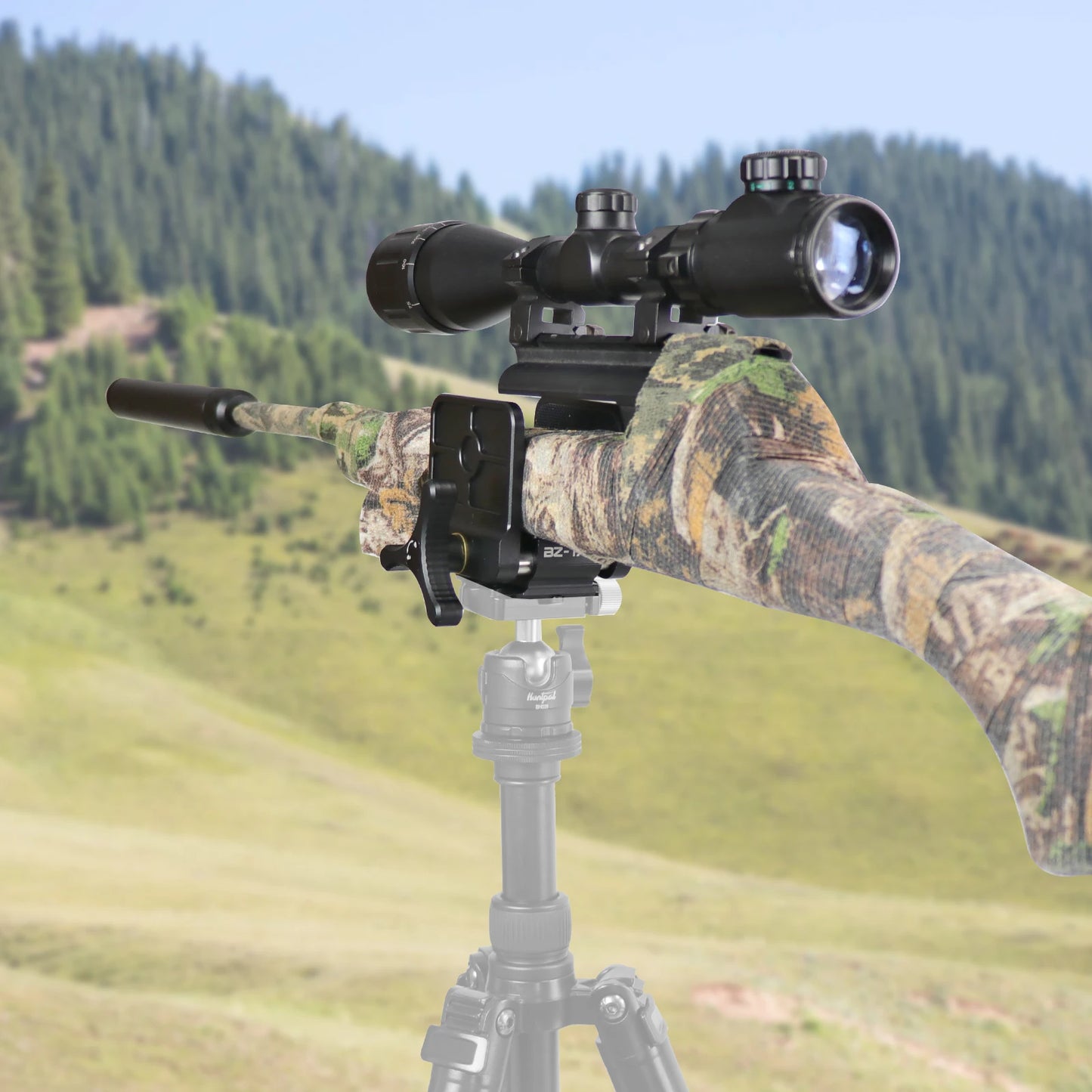 Rifle Clamp Mount Shooting Rest Tripod Aluminum Telescope Shooting Stick Mount Head with Arca Swiss for Shooting Practice