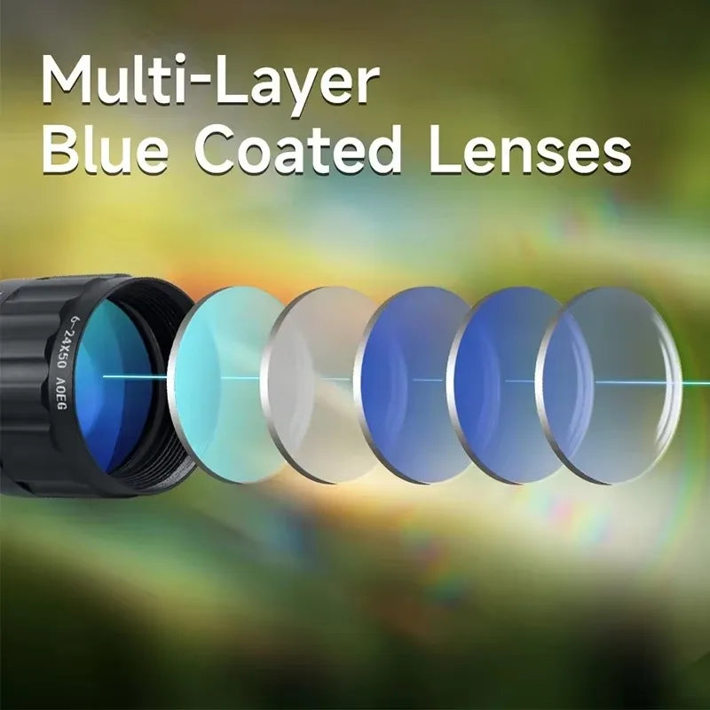 6-24x50 AOEG Scope Red Green Crosshair Optics Rangefinder with Holographic 4 Reticle Sight Red Dot Laser Combo Outdoor Hunting