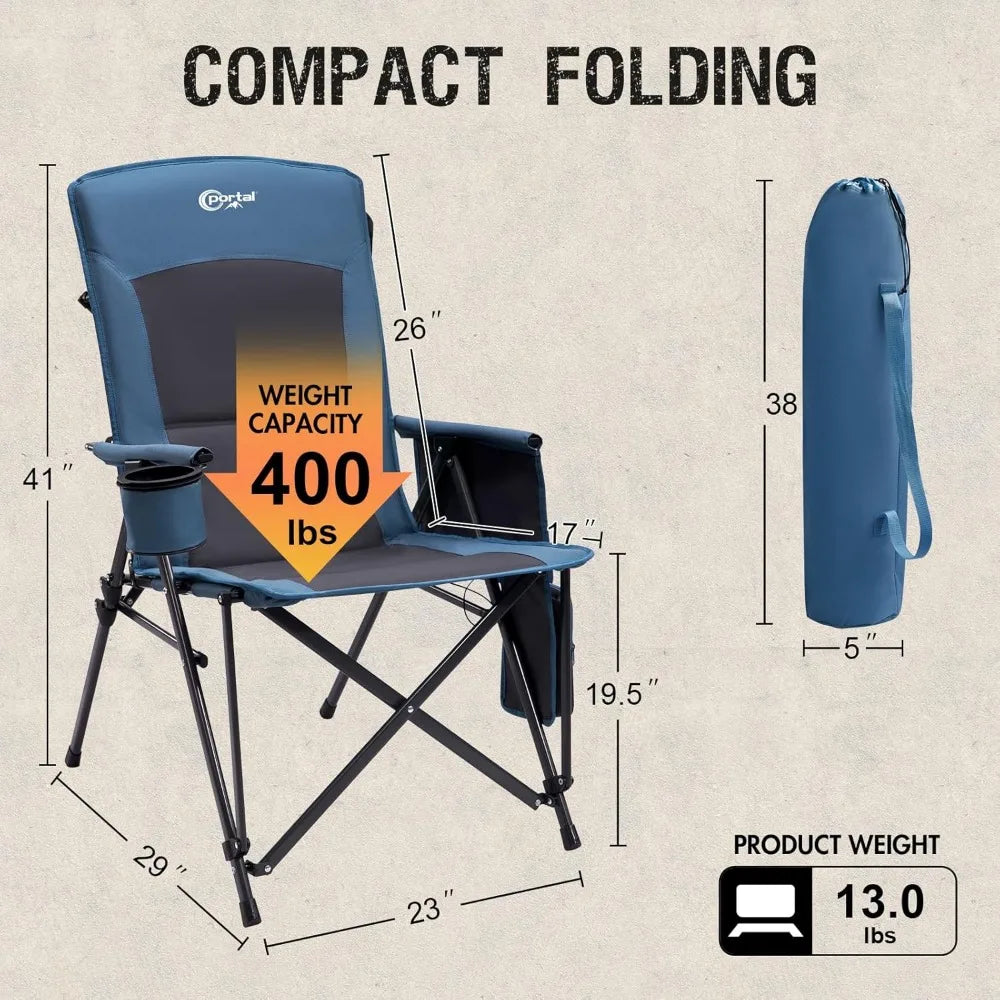 Heated Camping Chairs for Adults Outdoor Sports Folding Lawn Chair with High Back, Heavy Duty 400 Lbs, Battery Not Included