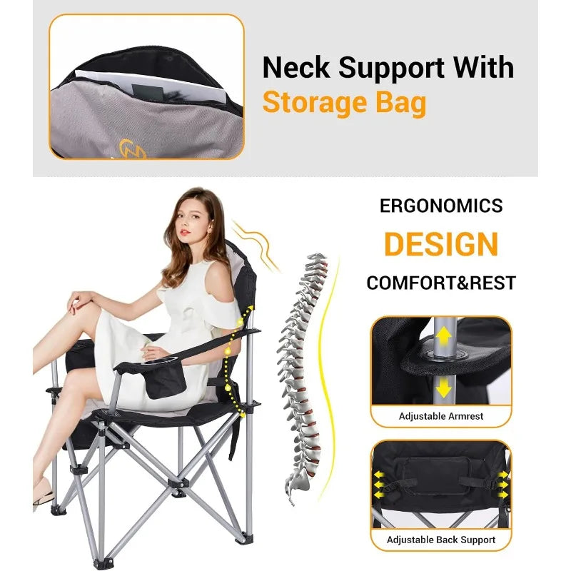Outdoor Heated Chair, Heated Camping  , Folding Chair, Beach Chair, Wide&Thick Padding, Heavy Duty Cooler, Carry Bag