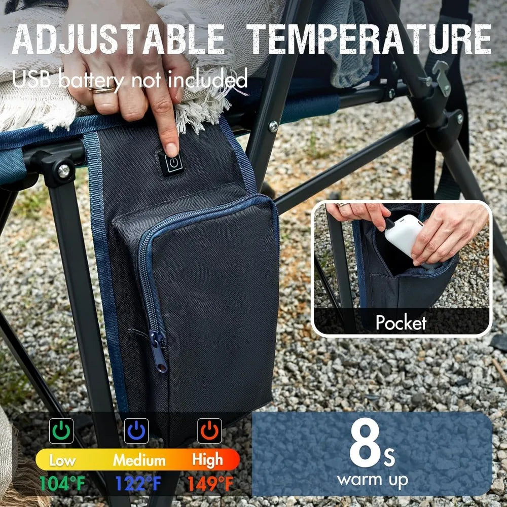 Heated Camping Chairs for Adults Outdoor Sports Folding Lawn Chair with High Back, Heavy Duty 400 Lbs, Battery Not Included
