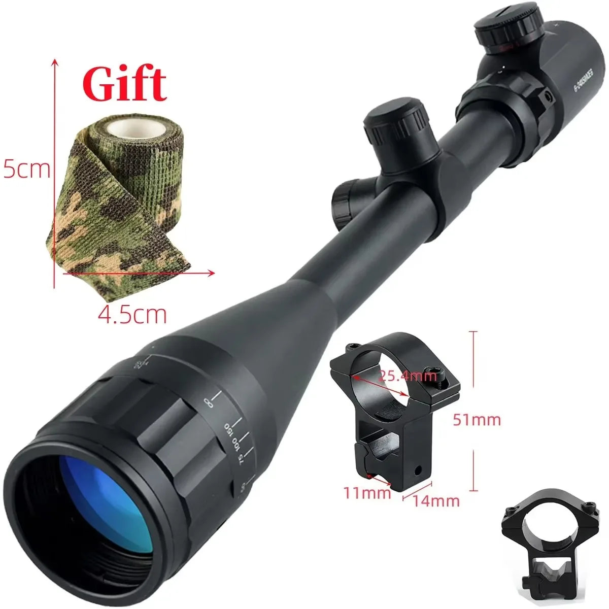 6-24x50 AOEG Scope Red Green Crosshair Optics Rangefinder with Holographic 4 Reticle Sight Red Dot Laser Combo Outdoor Hunting
