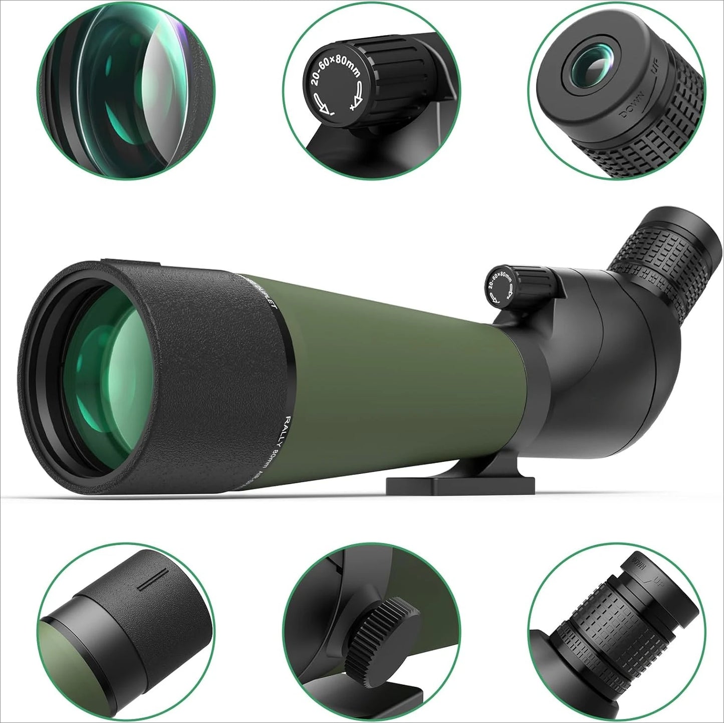 Updated 20-60x80 Spotting Scopes with Tripod, Carrying Bag and Quick Phone Holder - BAK4 High Definition Waterproof Spotte