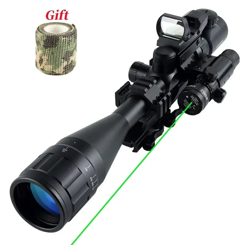 6-24x50 AOEG Scope Red Green Crosshair Optics Rangefinder with Holographic 4 Reticle Sight Red Dot Laser Combo Outdoor Hunting
