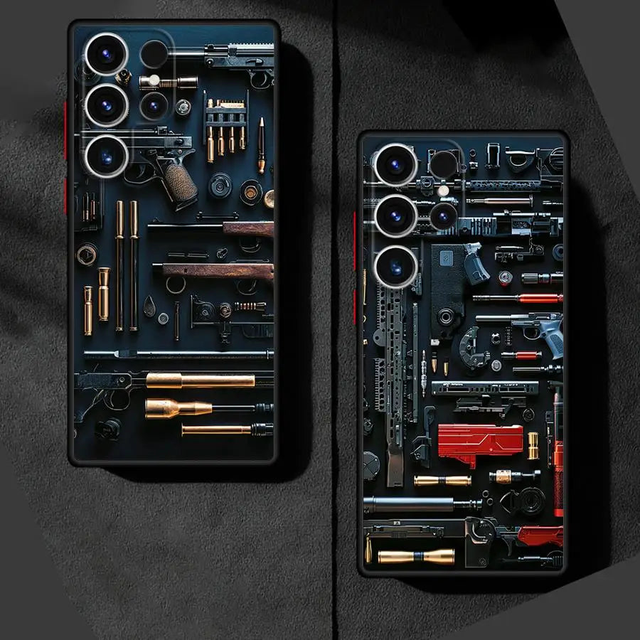 Phone Case for Samsung Galaxy S25 S23 S24 Ultra S22 S21 S20 S10 Plus S23 FE Matte Soft Cover Shell Gun Arsenal