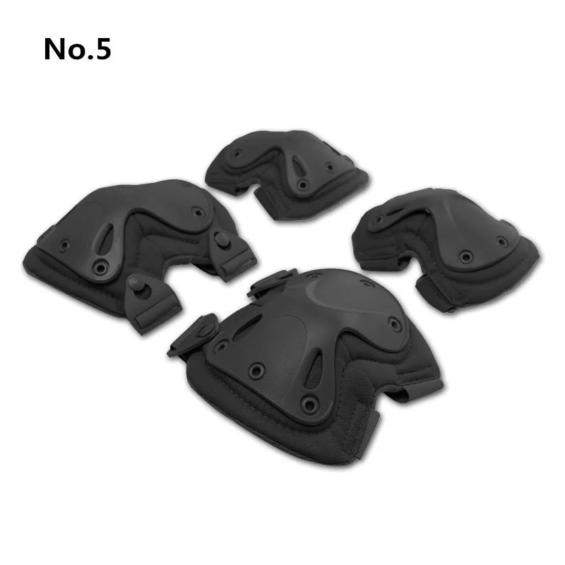 4 Piece Set, Outdoor Military Tactical Knee Pads+Elbow Brace Protector Suit Riding Mountaineering Knee Support CS Equipment
