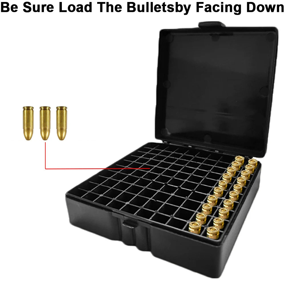 50/100 Rounds Tactical Bullet Box for 9mm Pistol Rifle Ammo Carry Storage Box Flip-Top Bullets Case Hunting Accessory
