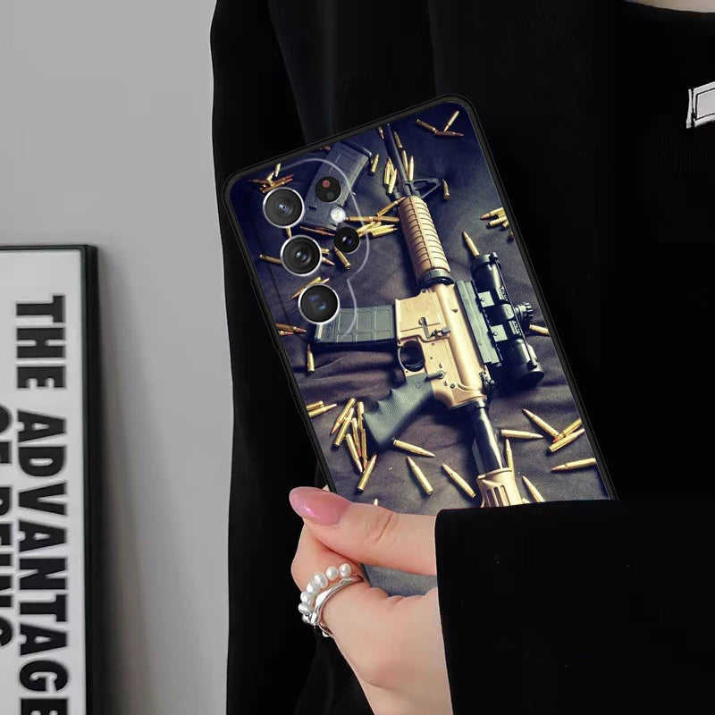 Gun And Bullet Phone Case For Samsung Galaxy S25 S24FE S23 S22 S21FE S20 S10 Plus Ultra Note20 10Pro Soft Black Cover