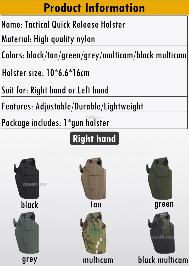 Quick Release Tactical Belt Holster for GLOCK 17, 20, 21, 22, 31, 37 Pistols Hunting Paintball Durable Molle Gun Holster Case