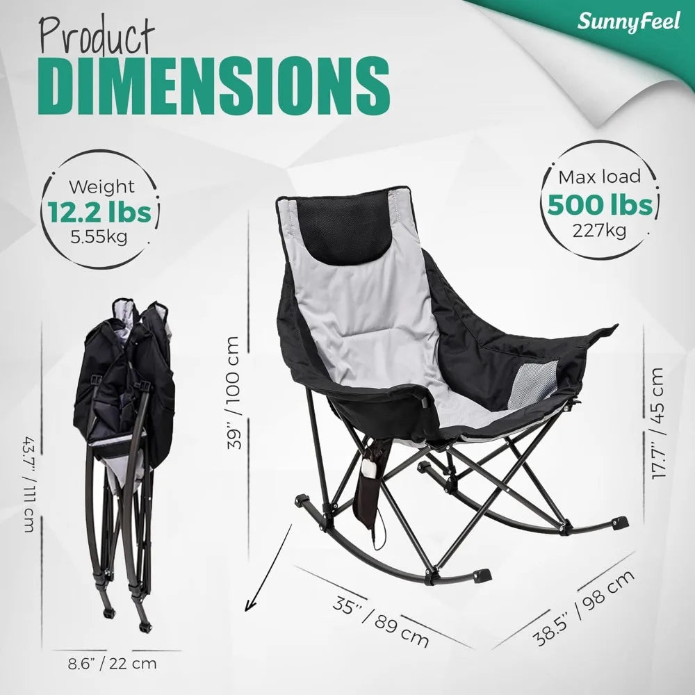 Oversized Heated Camping Chair 2 Pack, Folding Rocking Camping Chairs with Luxury Padded Recliner,Carry Bag, 500 LBS Heavy Duty