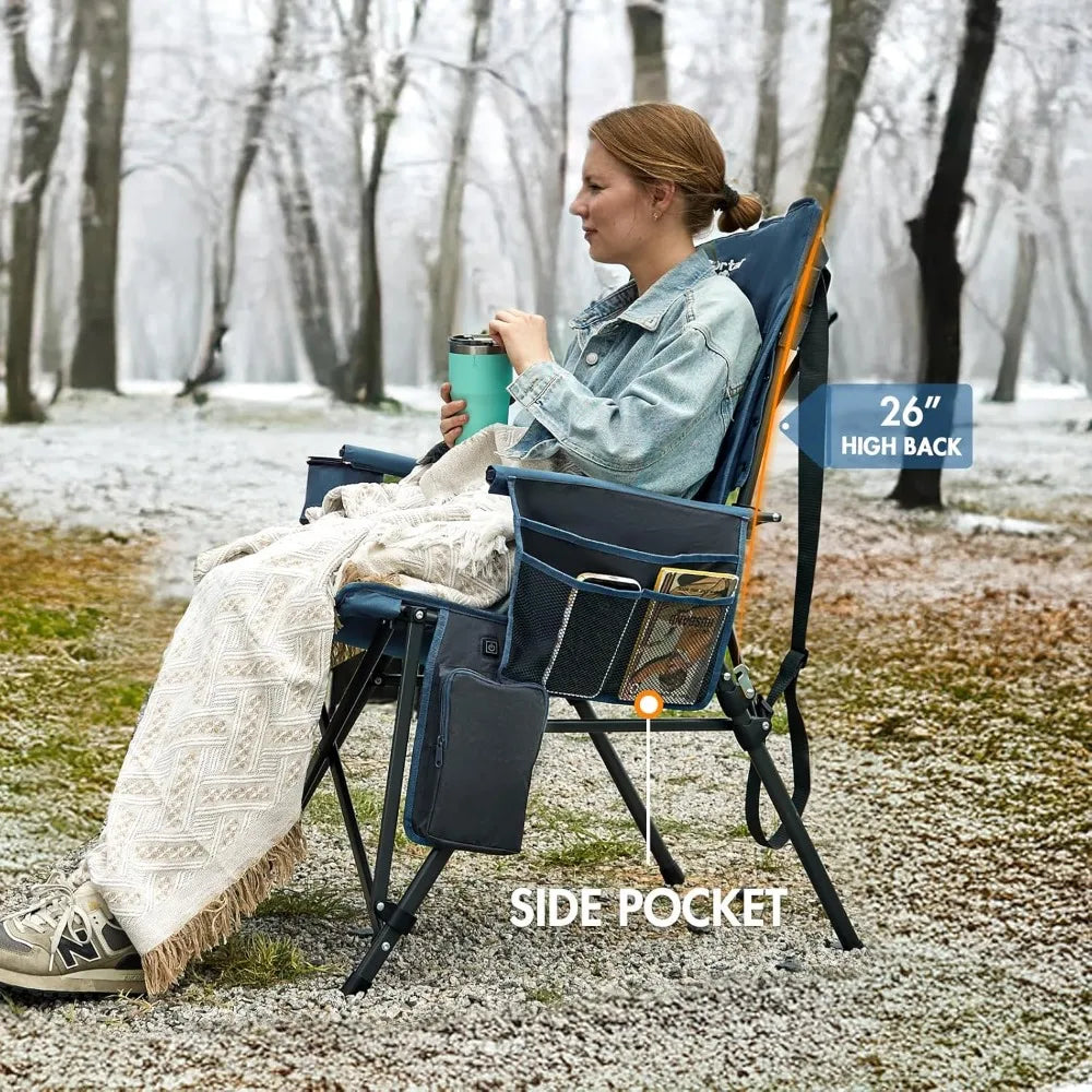 Heated Camping Chairs for Adults Outdoor Sports Folding Lawn Chair with High Back, Heavy Duty 400 Lbs, Battery Not Included