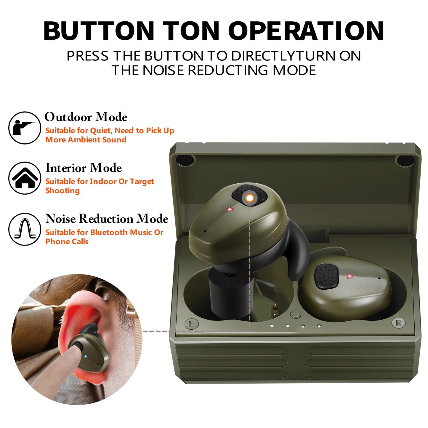 YHKEMA EB10 Bluetooth Electronic Shooting Earbuds Headphones Tactical Headphones Noise Reduction Hearing Protection for Hunting