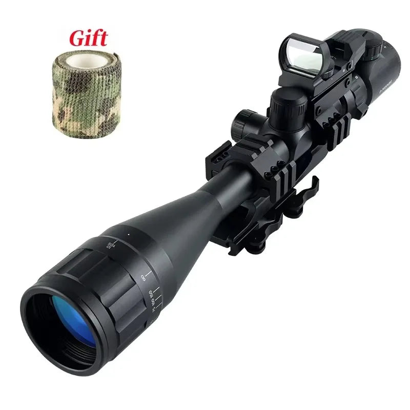 6-24x50 AOEG Scope Red Green Crosshair Optics Rangefinder with Holographic 4 Reticle Sight Red Dot Laser Combo Outdoor Hunting