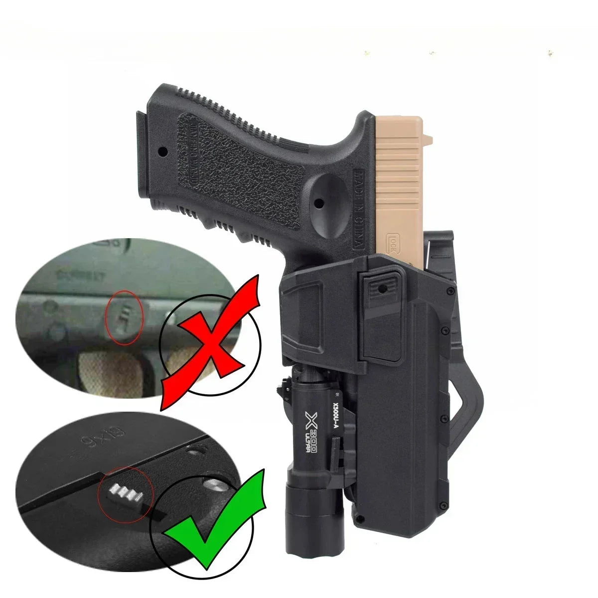 Right Hand Pistol Holster For Gen 1-4 Glock 17 19 Handgun With X300 XC1 Flashlight Airsoft 1911 P320 Movable Belt Gun Case