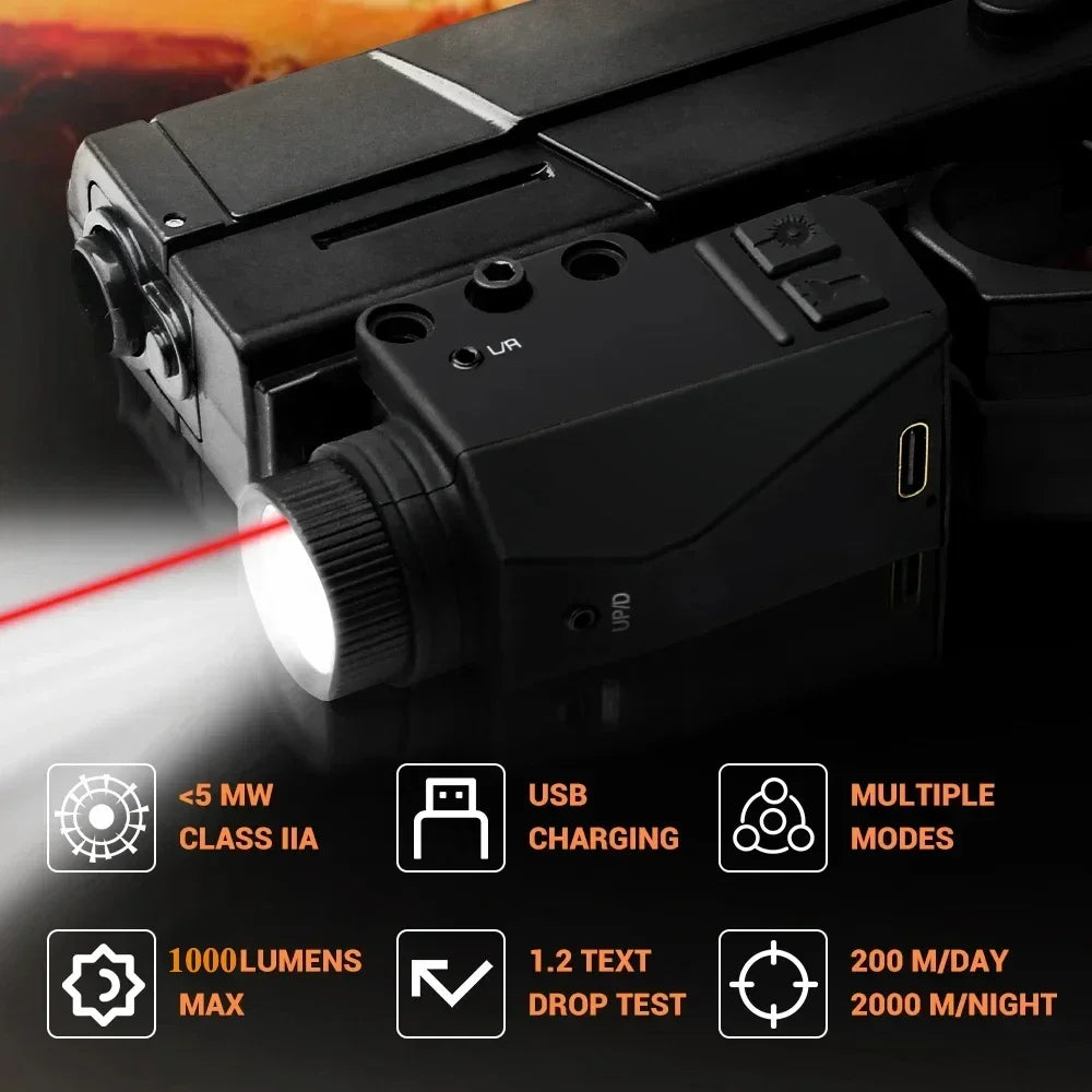 1000LM Tactical LED Flashlight Combo Red/Green/Blue/Purple Dot La-ser Sight Pistol Gun Light for Glock 17 19 / 20mm Rail Hunting