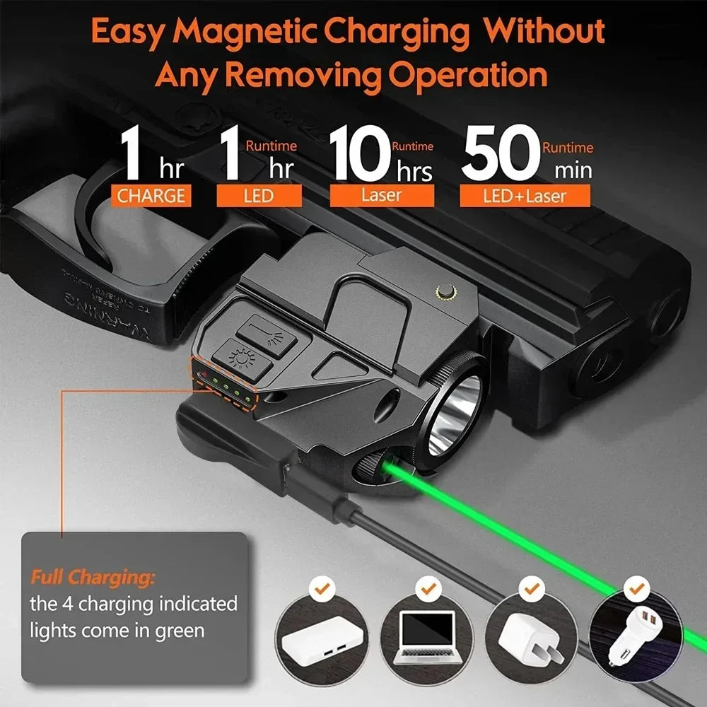 500 Lumens Tactical Pistol LED Flashlight Combo Red/Green Light Sight Rechargeable Weapon Gun Light for Outdoor Hunting Shooting
