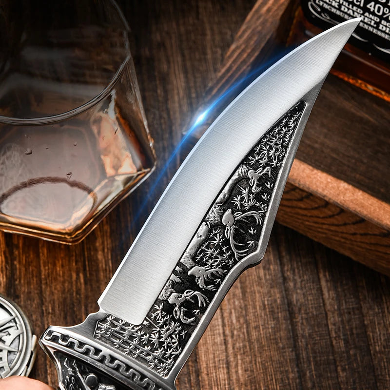 High Quality Steel Hunting Knife, Outdoor Survival Knife, Rubber Anti Slip Handle, Equipped with Leather Case