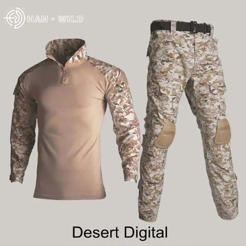 Tactical Military Combat Army Hunting Clothes with Elbow Knee Pads Uniform Outdoor Hiking Training Set Sleeve Coat Men Equipment