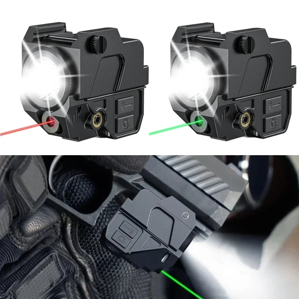 500 Lumens Tactical Pistol LED Flashlight Combo Red/Green Light Sight Rechargeable Weapon Gun Light for Outdoor Hunting Shooting