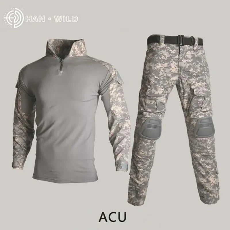 Tactical Military Combat Army Hunting Clothes with Elbow Knee Pads Uniform Outdoor Hiking Training Set Sleeve Coat Men Equipment
